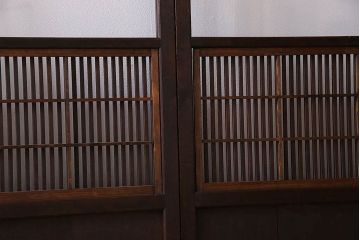 裏障子付き!クリアガラス帯の格子戸4枚セット　和製アンティーク