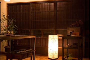 裏障子付き!クリアガラス帯の格子戸4枚セット　和製アンティーク