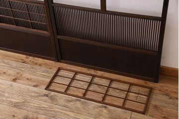 裏障子付き!クリアガラス帯の格子戸4枚セット　和製アンティーク