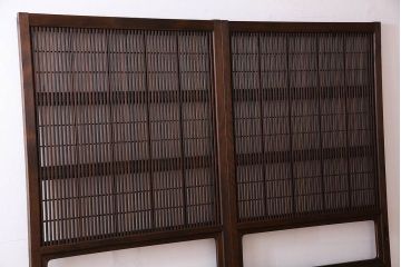 裏障子付き!クリアガラス帯の格子戸2枚セット　和製アンティーク