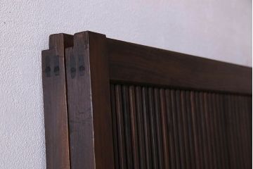 裏障子付き!クリアガラス帯の格子戸2枚セット　和製アンティーク