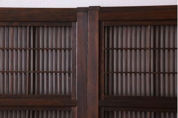 裏障子付き!クリアガラス帯の格子戸2枚セット　和製アンティーク