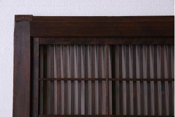 裏障子付き!クリアガラス帯の格子戸2枚セット　和製アンティーク