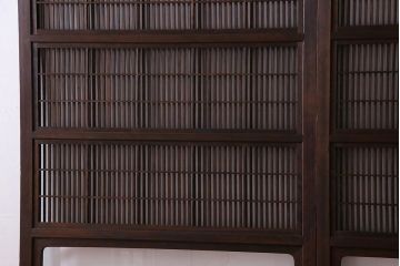 裏障子付き!クリアガラス帯の格子戸2枚セット　和製アンティーク