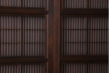裏障子付き!クリアガラス帯の格子戸2枚セット　和製アンティーク