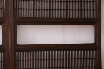 裏障子付き!クリアガラス帯の格子戸2枚セット　和製アンティーク
