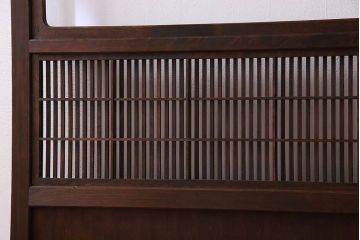裏障子付き!クリアガラス帯の格子戸2枚セット　和製アンティーク