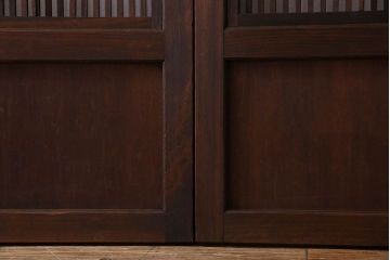 裏障子付き!クリアガラス帯の格子戸2枚セット　和製アンティーク