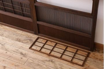 裏障子付き!クリアガラス帯の格子戸2枚セット　和製アンティーク