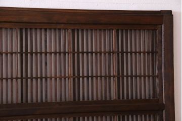 裏障子付き!クリアガラス帯の格子戸2枚セット　和製アンティーク