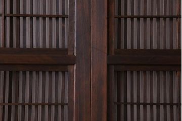 裏障子付き!クリアガラス帯の格子戸2枚セット　和製アンティーク