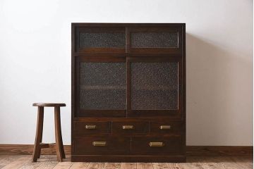 レトロ家具　昭和レトロ　ダイヤガラス!アンティーク収納棚(本箱)(2)