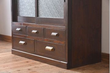 レトロ家具　昭和レトロ　ダイヤガラス!アンティーク収納棚(本箱)(2)