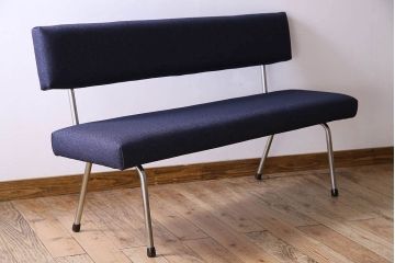 レトロ家具　ビンテージ　1970年　レトロなアイアンレッグベンチソファ(1)