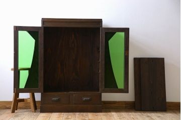 アンティーク家具　色ガラス入り!おしゃれなデザインのアンティーク本箱(ブックケース)　和製アンティーク