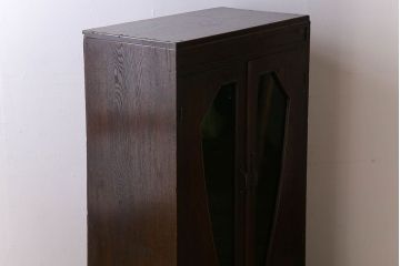 アンティーク家具　色ガラス入り!おしゃれなデザインのアンティーク本箱(ブックケース)　和製アンティーク