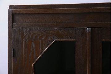 アンティーク家具　色ガラス入り!おしゃれなデザインのアンティーク本箱(ブックケース)　和製アンティーク