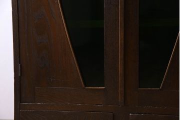アンティーク家具　色ガラス入り!おしゃれなデザインのアンティーク本箱(ブックケース)　和製アンティーク