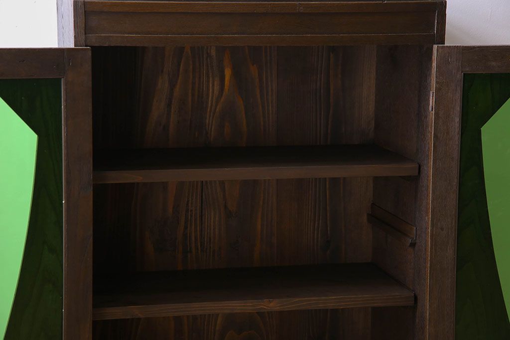 アンティーク家具　色ガラス入り!おしゃれなデザインのアンティーク本箱(ブックケース)　和製アンティーク