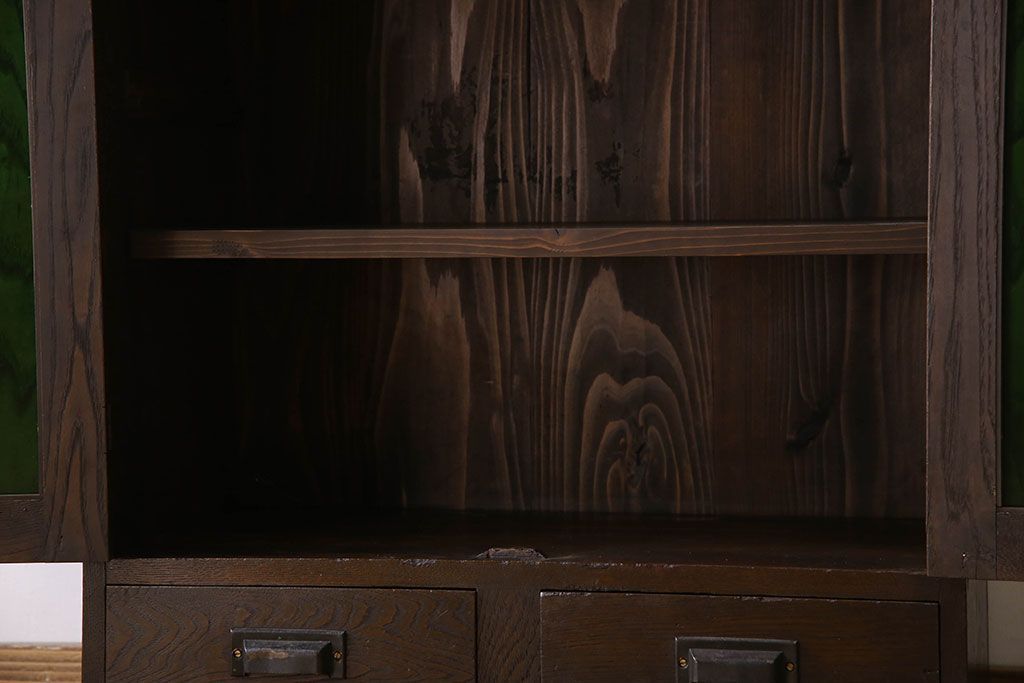 アンティーク家具　色ガラス入り!おしゃれなデザインのアンティーク本箱(ブックケース)　和製アンティーク