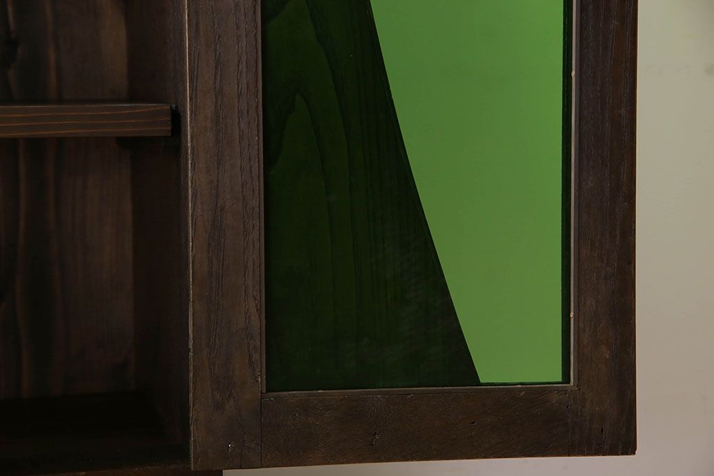 アンティーク家具　色ガラス入り!おしゃれなデザインのアンティーク本箱(ブックケース)　和製アンティーク