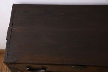 アンティーク家具　丸金具付き　和製アンティーク　前面欅材製の帳場箪笥