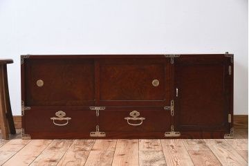 アンティーク家具　和モダン　欅玉杢材　漆塗り　古い衣装箪笥ローボード(2)