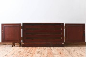 アンティーク家具　和モダン　欅玉杢材　漆塗り　古い衣装箪笥ローボード(3)