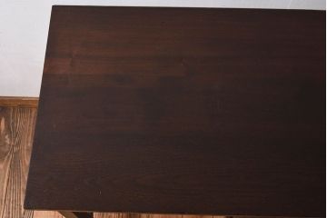 アンティーク家具　天板ナラ材　アンティーク 古い木製の艶消しブラックペイント片袖机