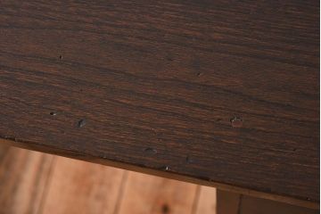 アンティーク家具　天板ナラ材　アンティーク 古い木製の艶消しブラックペイント片袖机