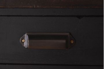 アンティーク家具　天板ナラ材　アンティーク 古い木製の艶消しブラックペイント片袖机