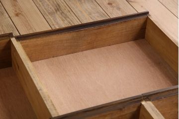 アンティーク家具　天板ナラ材　アンティーク 古い木製のくすんだ水色ペイント片袖机