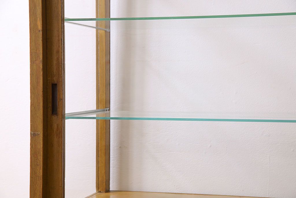 アンティーク家具　ナラ材　アンティーク　脚付き　ガラスケース