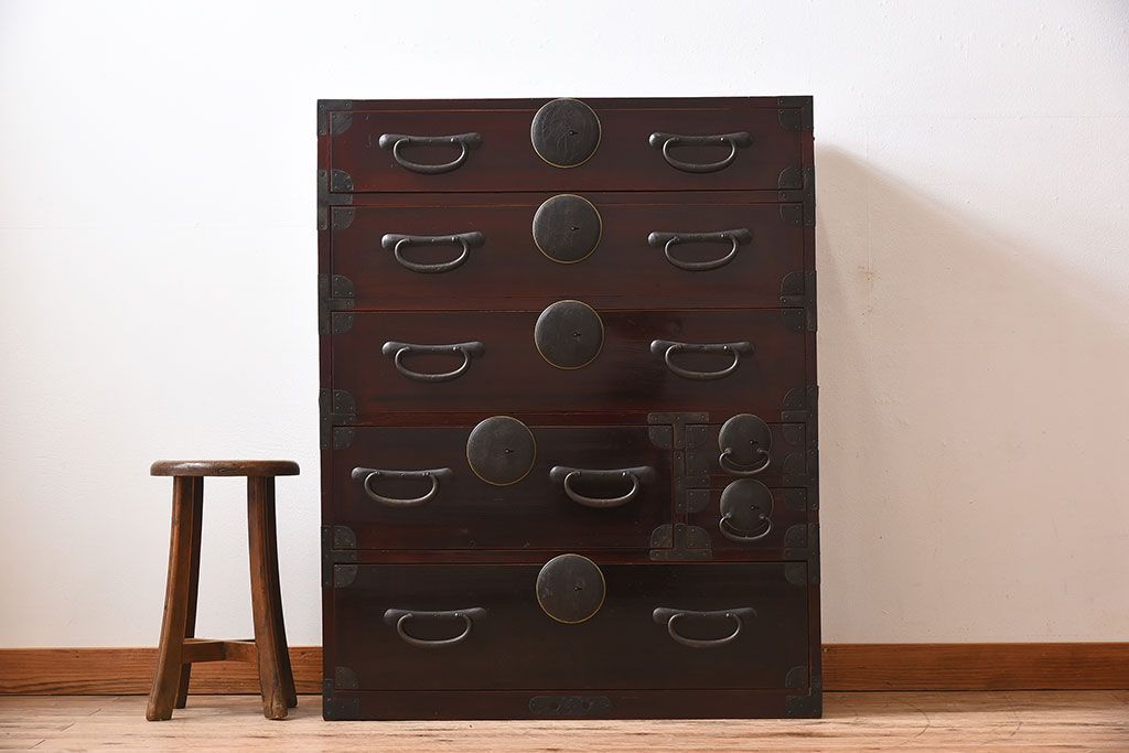 アンティーク家具　和モダン　大正期　一本物　アンティーク松本箪笥(衣装箪笥)