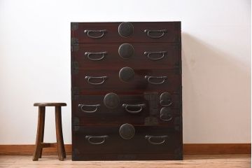 アンティーク家具　和モダン　大正期　一本物　アンティーク松本箪笥(衣装箪笥)