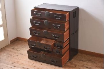 アンティーク家具　和モダン　大正期　一本物　アンティーク松本箪笥(衣装箪笥)