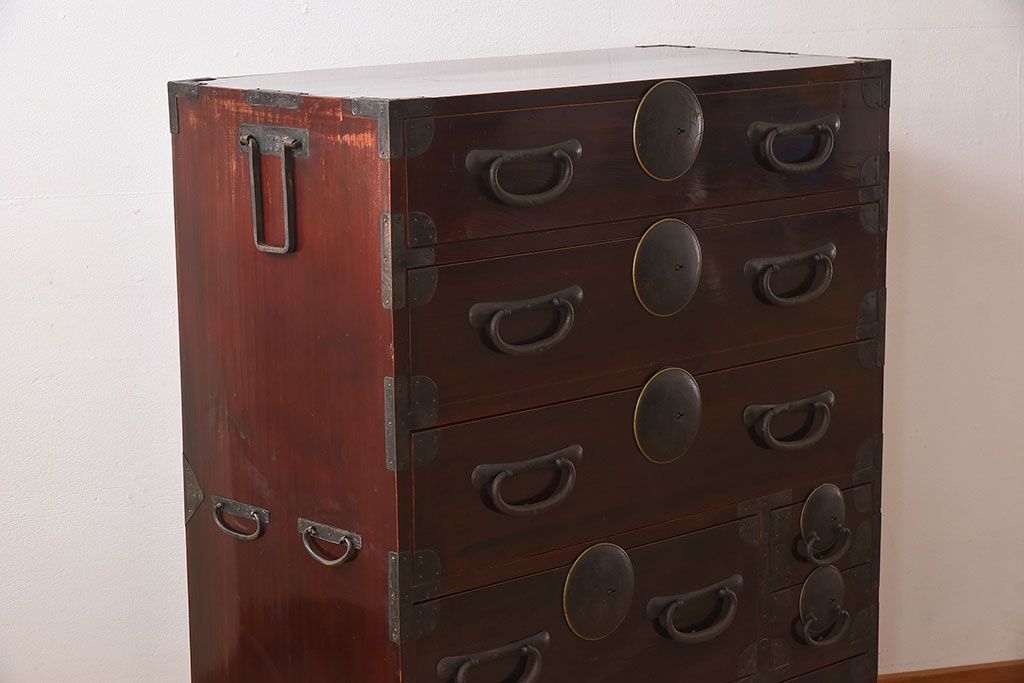 アンティーク家具　和モダン　大正期　一本物　アンティーク松本箪笥(衣装箪笥)