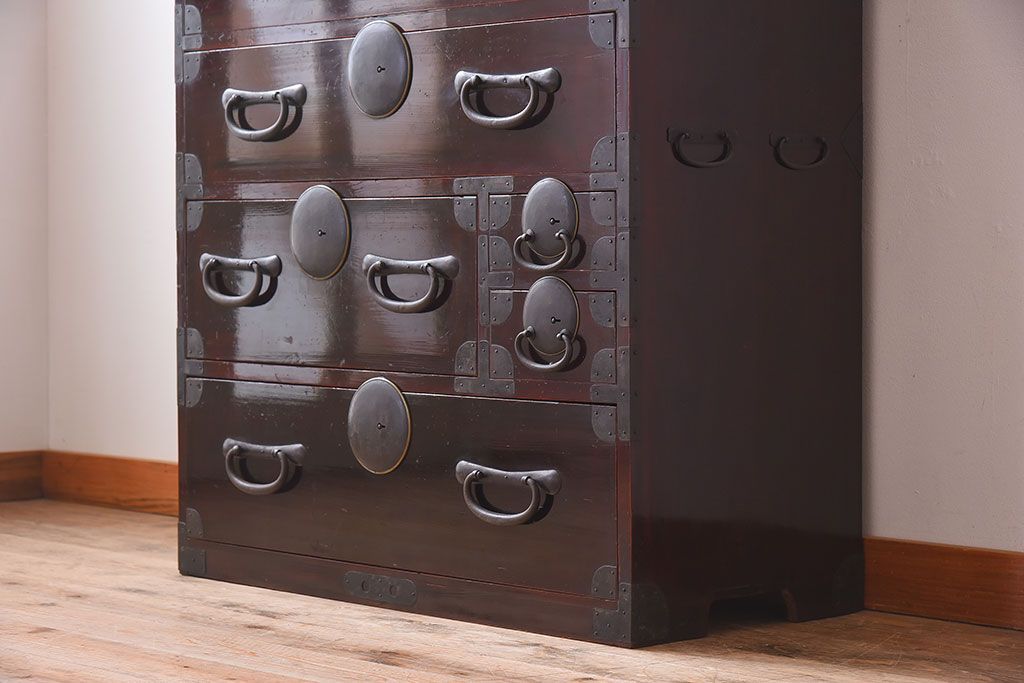 アンティーク家具　和モダン　大正期　一本物　アンティーク松本箪笥(衣装箪笥)