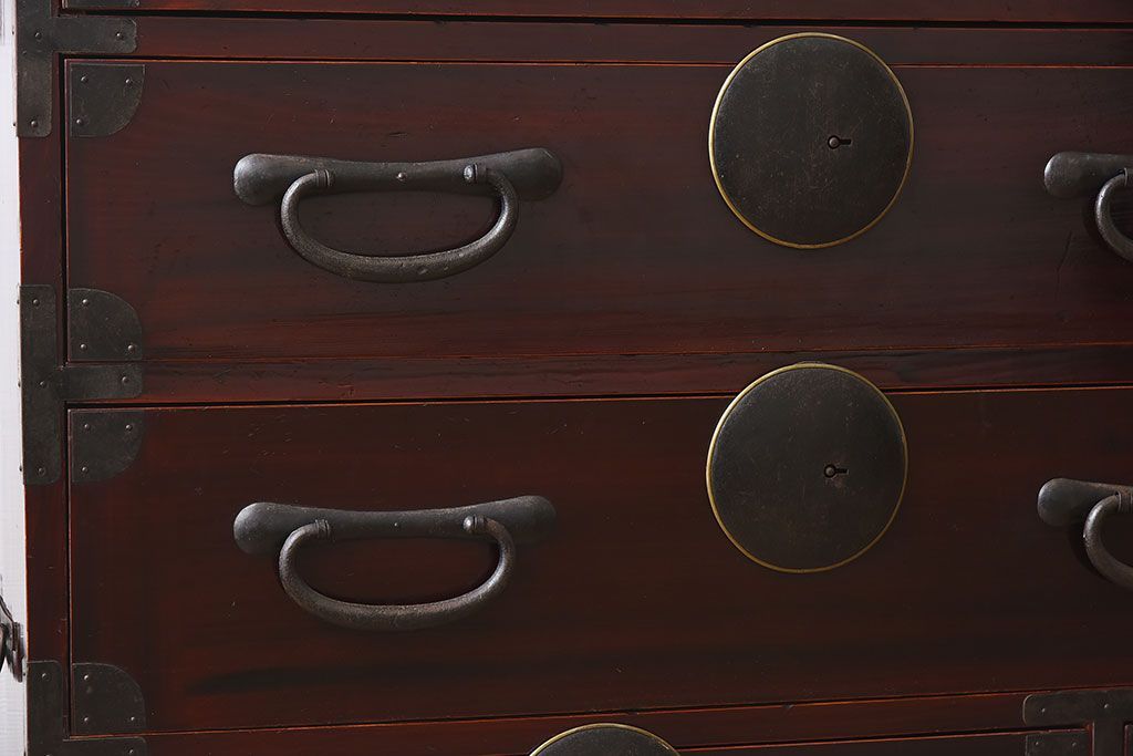 アンティーク家具　和モダン　大正期　一本物　アンティーク松本箪笥(衣装箪笥)