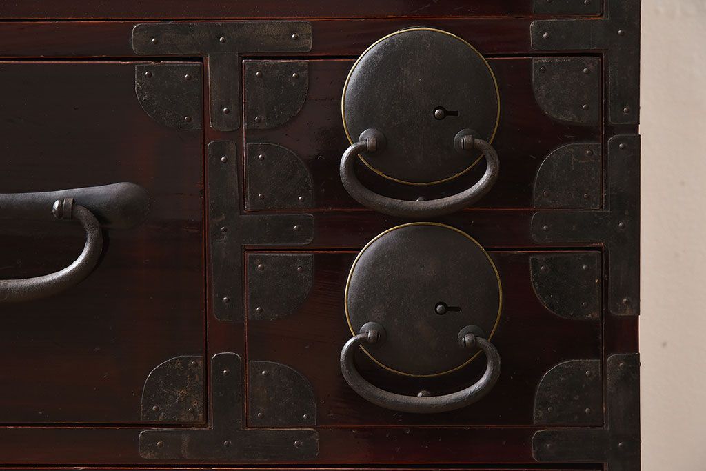 アンティーク家具　和モダン　大正期　一本物　アンティーク松本箪笥(衣装箪笥)