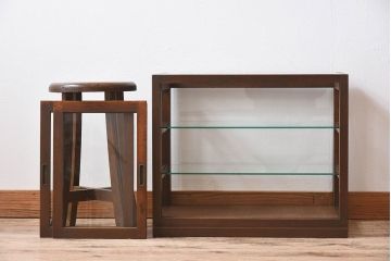 アンティーク家具　古い木製の小ぶりなアンティーク卓上ショーケース(ガラスケース)