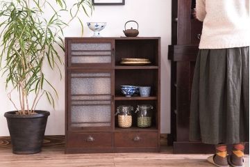 レトロ家具　昭和期　レトロ　ダイヤガラス!アンティーク収納棚