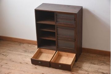 レトロ家具　昭和期　レトロ　ダイヤガラス!アンティーク収納棚