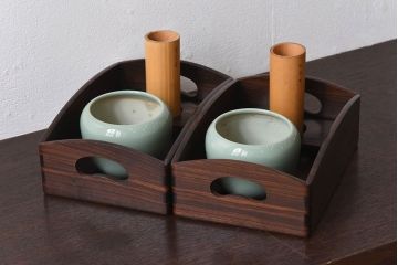 アンティーク雑貨　唐木 縞黒檀材製　上品な和製アンティーク煙草盆一対