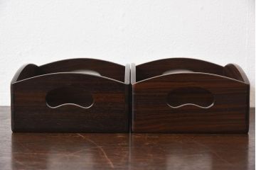 アンティーク雑貨　唐木 縞黒檀材製　上品な和製アンティーク煙草盆一対
