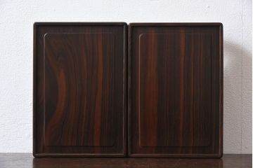 アンティーク雑貨　唐木 縞黒檀材製　上品な和製アンティーク煙草盆一対