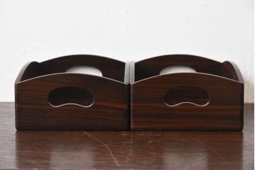 アンティーク雑貨　唐木 縞黒檀材製　上品な和製アンティーク煙草盆一対