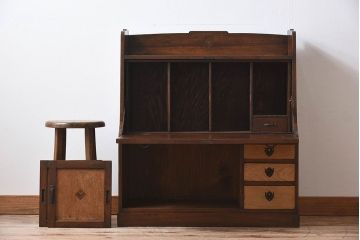 レトロ家具　ナラ材製　象嵌!古い木のレトロなライティングビューロー