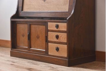 レトロ家具　ナラ材製　象嵌!古い木のレトロなライティングビューロー