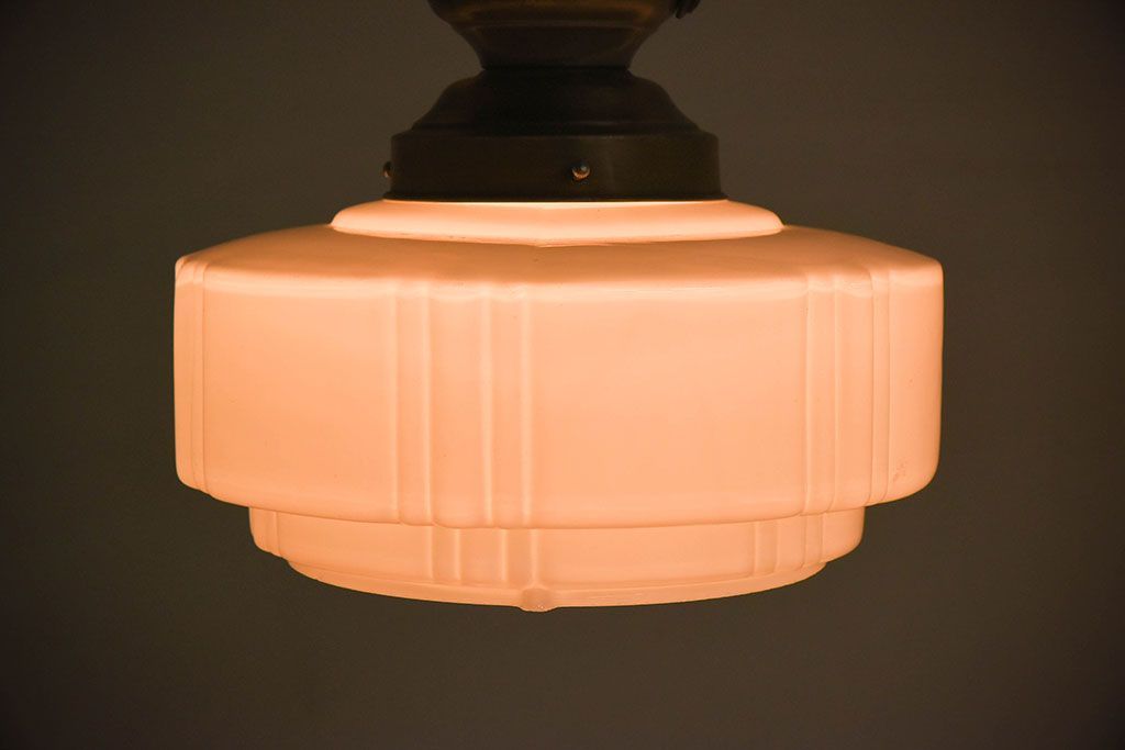 アンティーク　白いガラスの古い吊り下げ天井照明(2)